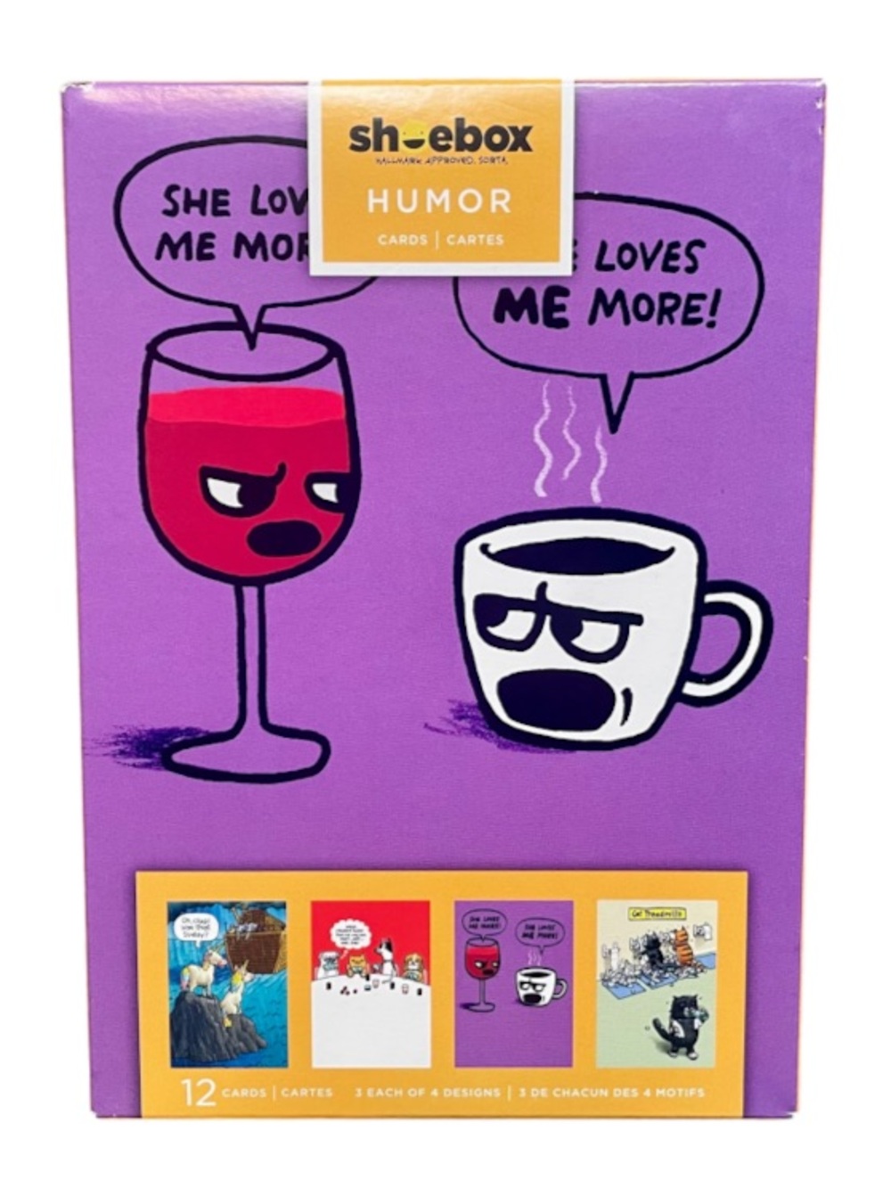 Shoebox Humor Set of 12 Cards Four Designs Unicorns, Cats, Dogs & Wine & Coffee